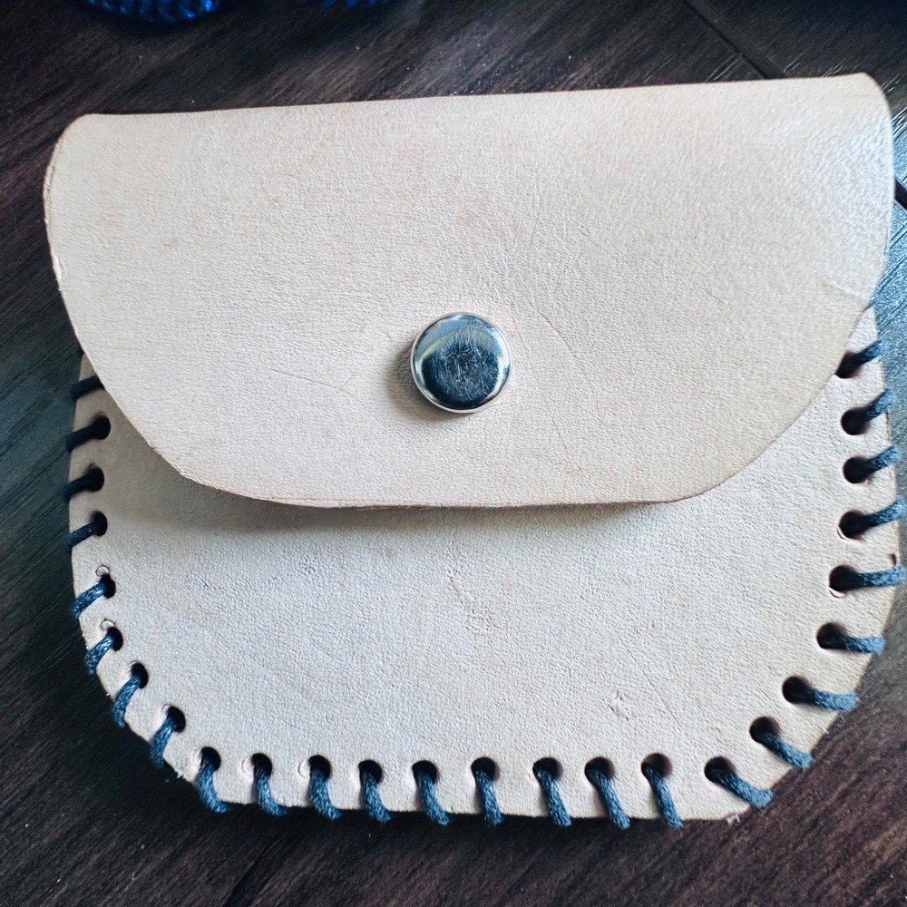 Handmade Tan Leather Coin Pouch Whipstitch Outlaw Bandit Small Snap Wallet